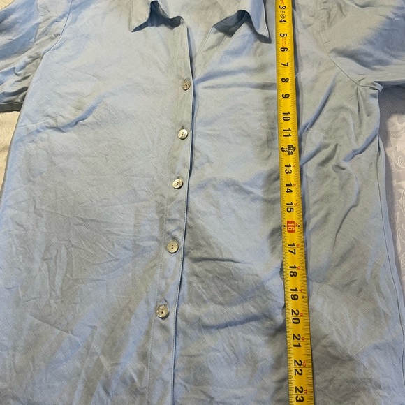 Sigrid Olsen 100% Linen Blouse Size Medium 3/4 Sleeves Collared Popover Blue - Picture 7 of 9